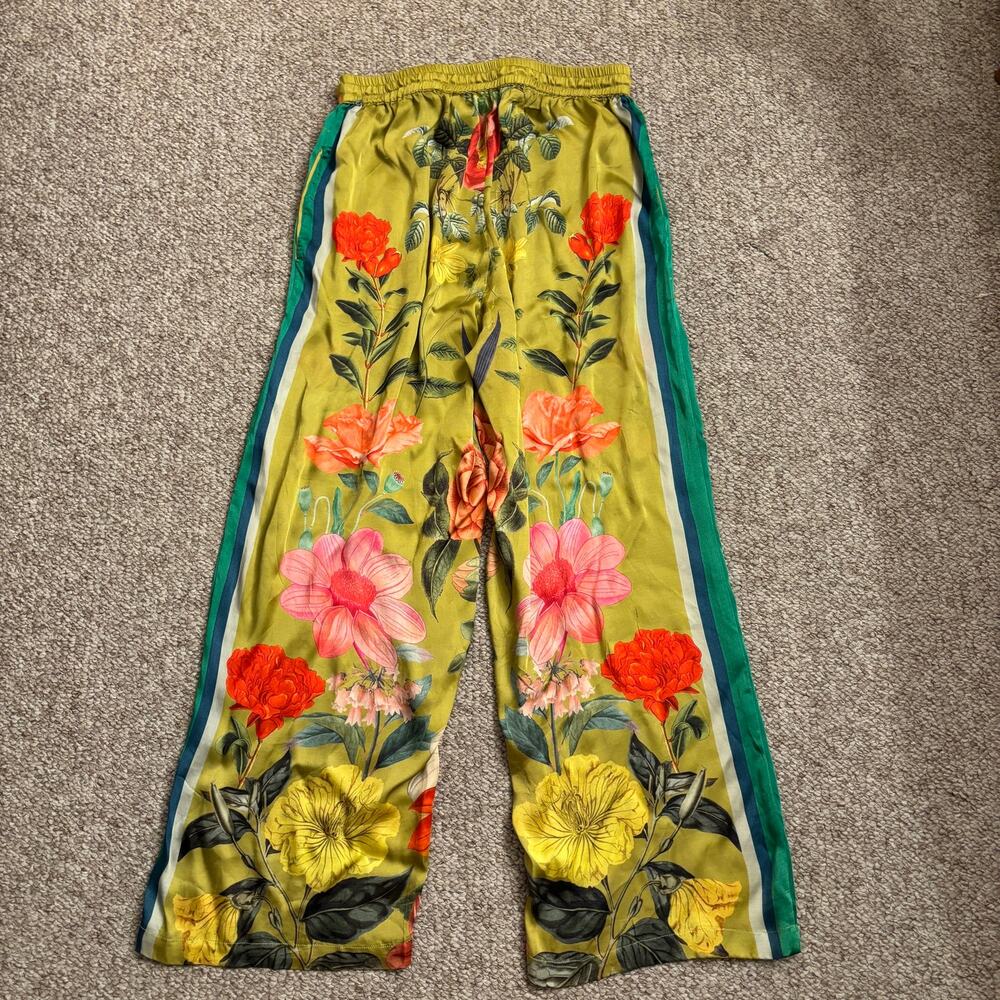 Arratta French Riviera pants bright green floral wide leg size medium - Picture 7 of 8